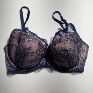 Victoria Secret Navy Blue Lace Bra 399517 34DD #3624